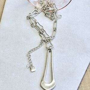Robert Lee Morris RLM SOHO White Bronze Paperclip Necklace Elongated Pendant